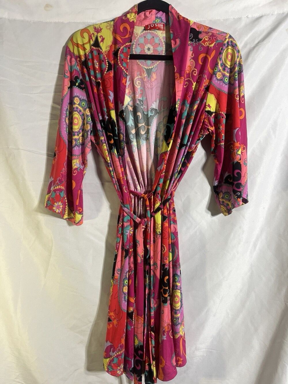 Josie Natori Robe Women’s M Mini Kimono Wrap Mandala Night Sleepwear Boho Artsy